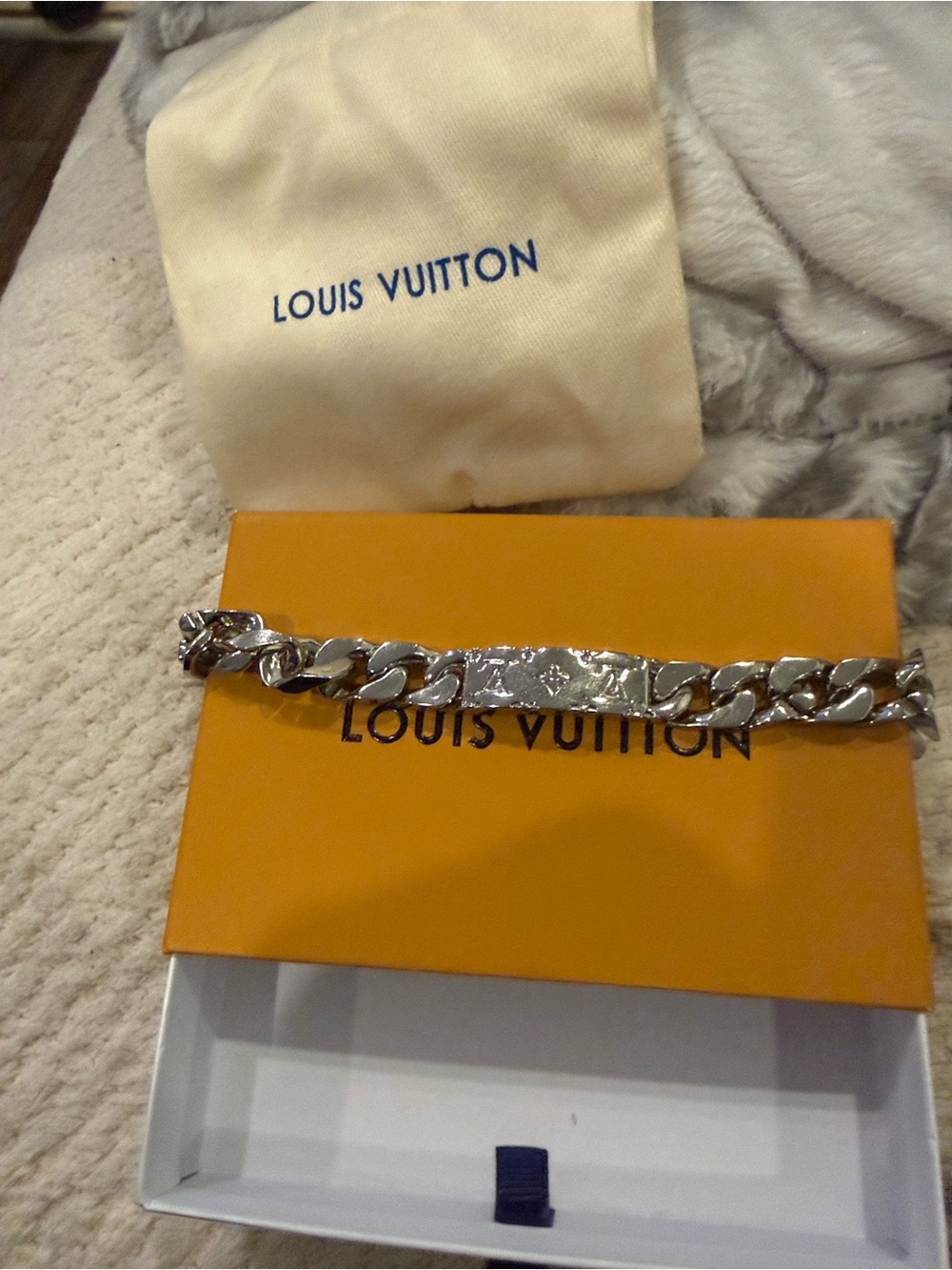 Louis Vuitton Silver-Tone Curb Chain ID Bracelet - Silver
